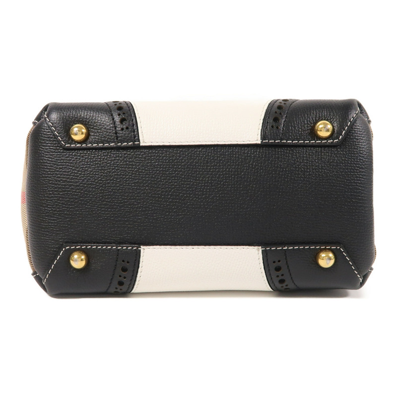 BURBERRY 牛皮皮革/帆布2 Way Shoulder金扣手挽肩背兩用袋-3