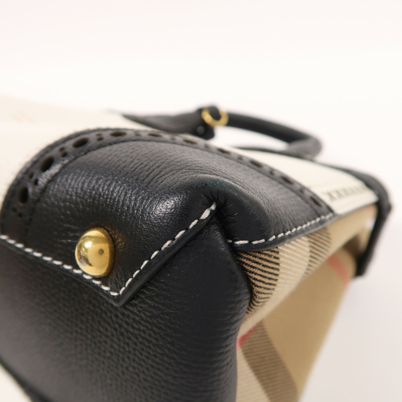 BURBERRY 牛皮皮革/帆布2 Way Shoulder金扣手挽肩背兩用袋-9