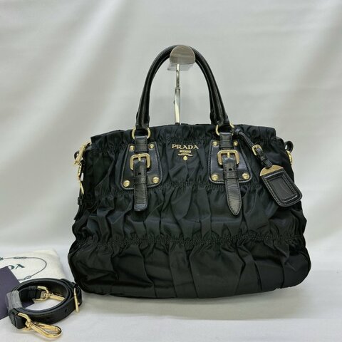 PRADA 尼龍皺褶手提斜背包
