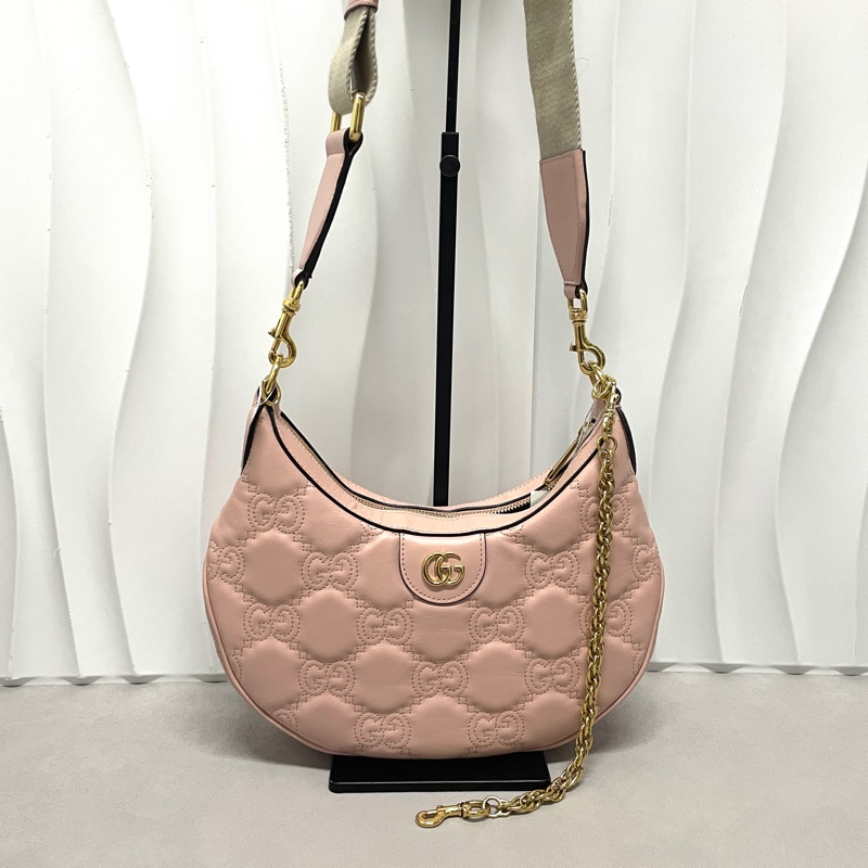 Gucci / 古馳 牛皮 粉色系 Matelasse 腋下包 單肩包-5