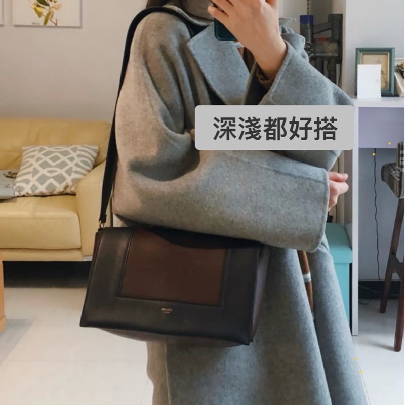 Celine frame 絕版豆腐包/酒紅拼海軍藍（深藍）/小牛皮肩背包/斜背包-1