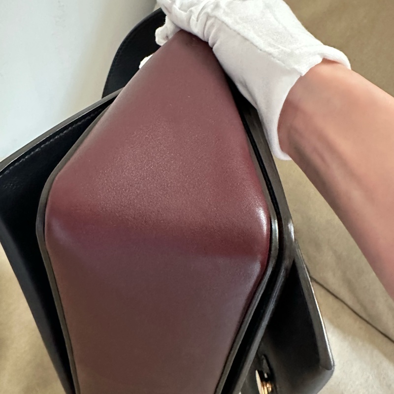 Celine frame 絕版豆腐包/酒紅拼海軍藍（深藍）/小牛皮肩背包/斜背包-8