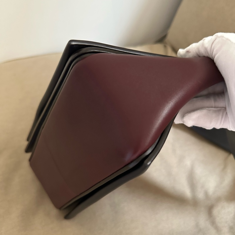 Celine frame 絕版豆腐包/酒紅拼海軍藍（深藍）/小牛皮肩背包/斜背包-9