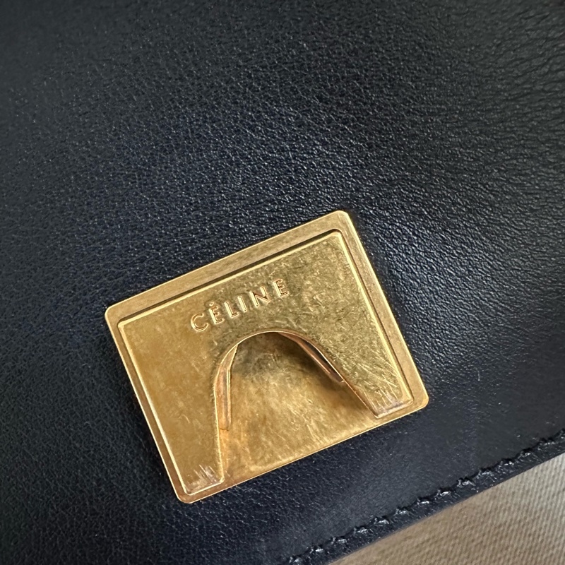 Celine frame 絕版豆腐包/酒紅拼海軍藍（深藍）/小牛皮肩背包/斜背包-14