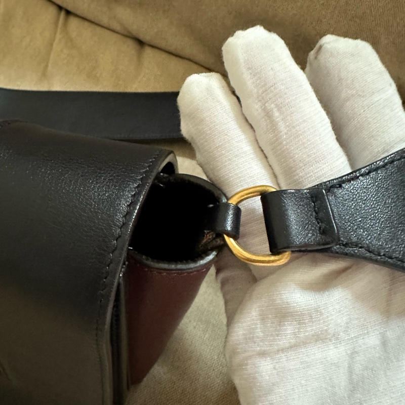 Celine frame 絕版豆腐包/酒紅拼海軍藍（深藍）/小牛皮肩背包/斜背包-22