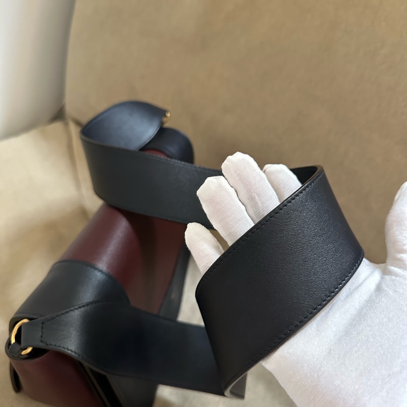 Celine frame 絕版豆腐包/酒紅拼海軍藍（深藍）/小牛皮肩背包/斜背包-23