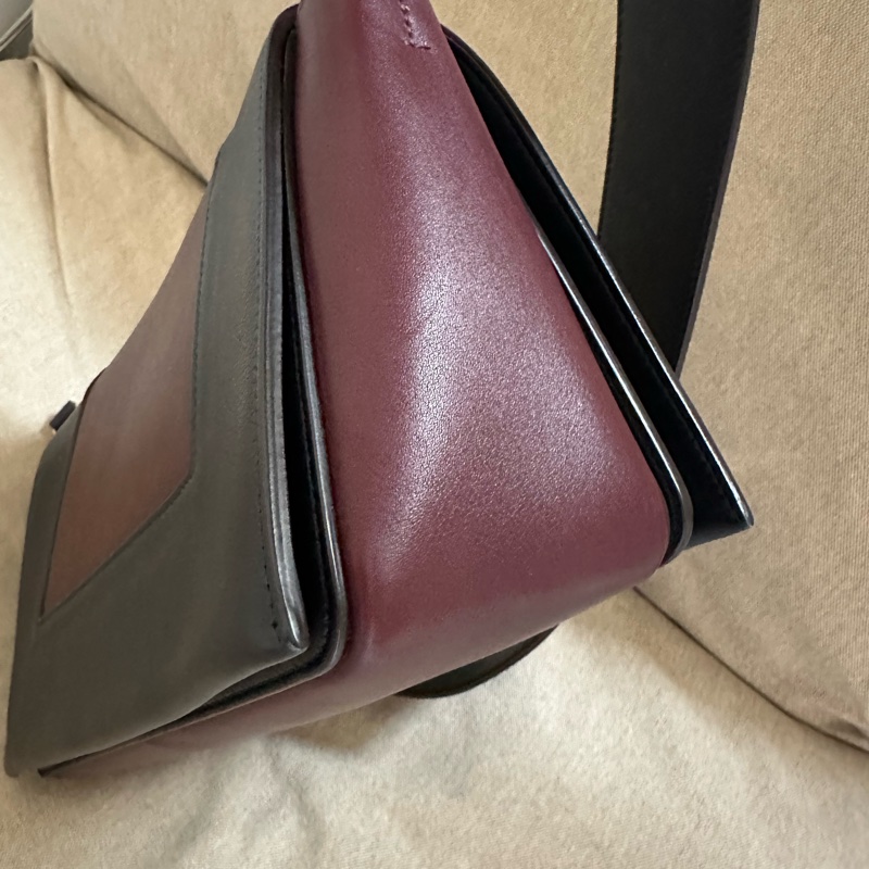 Celine frame 絕版豆腐包/酒紅拼海軍藍（深藍）/小牛皮肩背包/斜背包-26