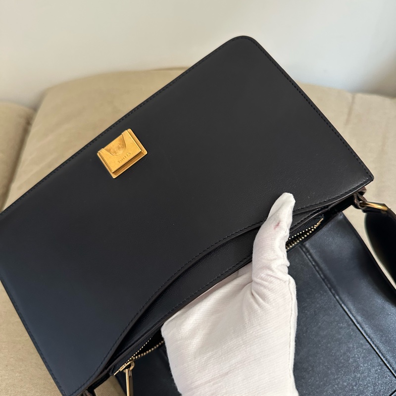 Celine frame 絕版豆腐包/酒紅拼海軍藍（深藍）/小牛皮肩背包/斜背包-27