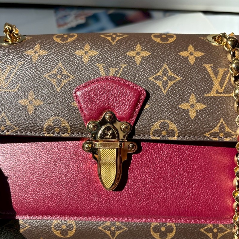 LV M41732 原花拼酒紅皮革金鍊口蓋包-9