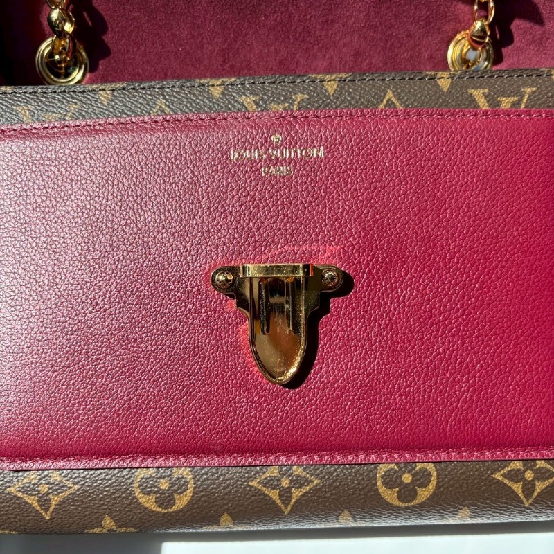 LV M41732 原花拼酒紅皮革金鍊口蓋包-17
