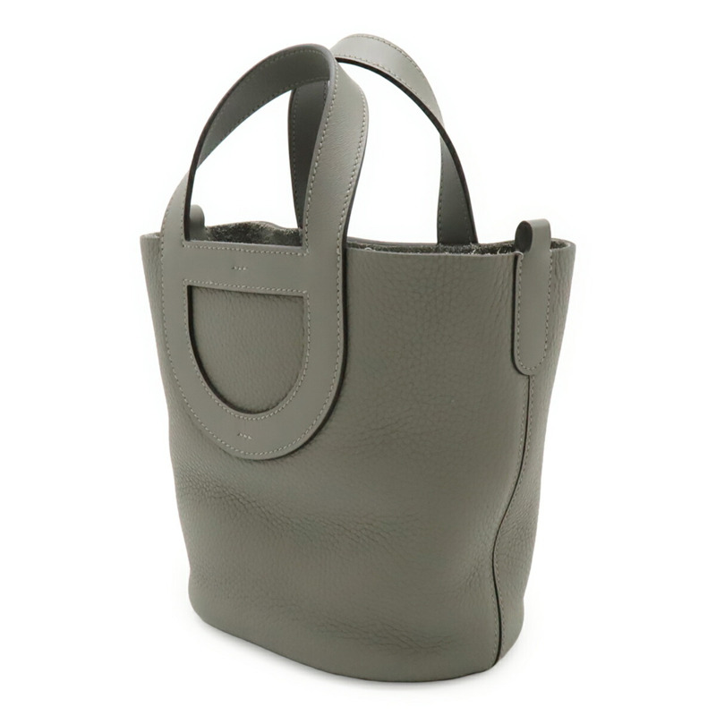 HERMES In the Loop 18 Taurillon Clemence 皮革手提包,Grimayer,灰色,U 印-2