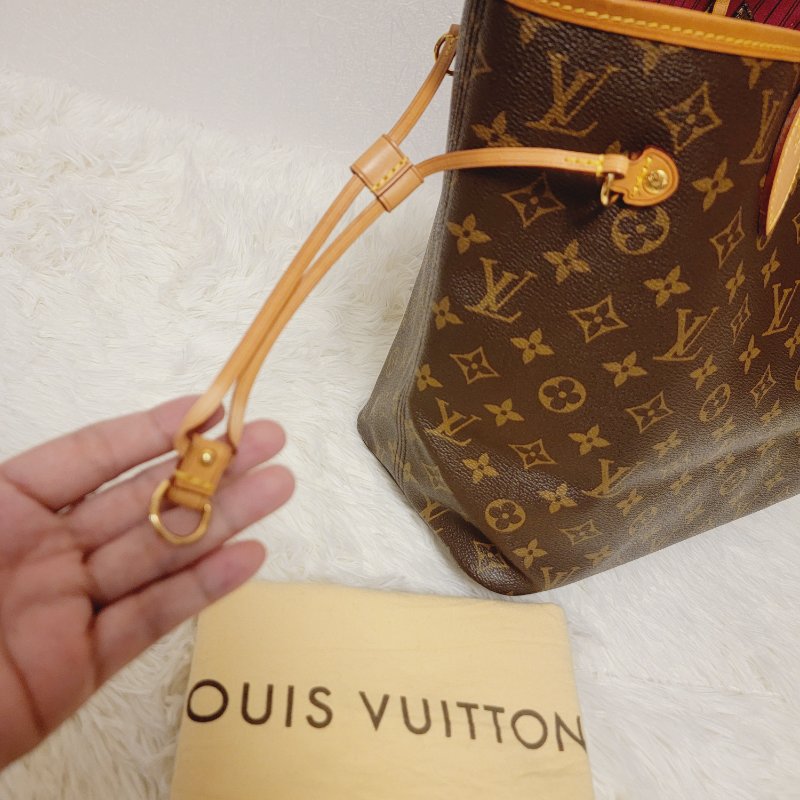 我最美 LOUIS VUITTON LV 原花帆布 Neverfull MM 肩背包 M41177 桃紅內裡 托特包 購物包 子母包 附小包包-1