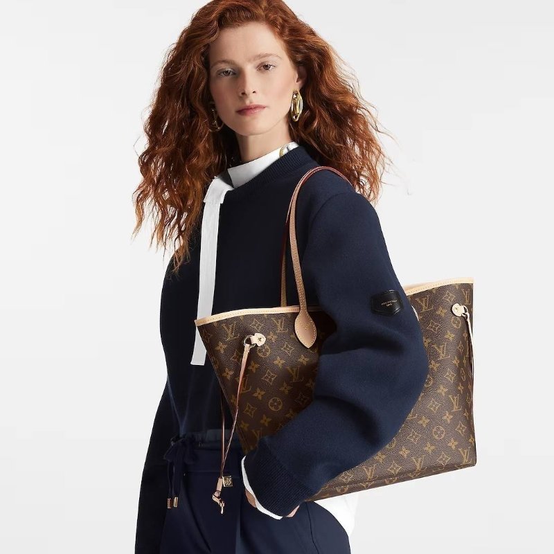 我最美 LOUIS VUITTON LV 原花帆布 Neverfull MM 肩背包 M41177 桃紅內裡 托特包 購物包 子母包 附小包包-3