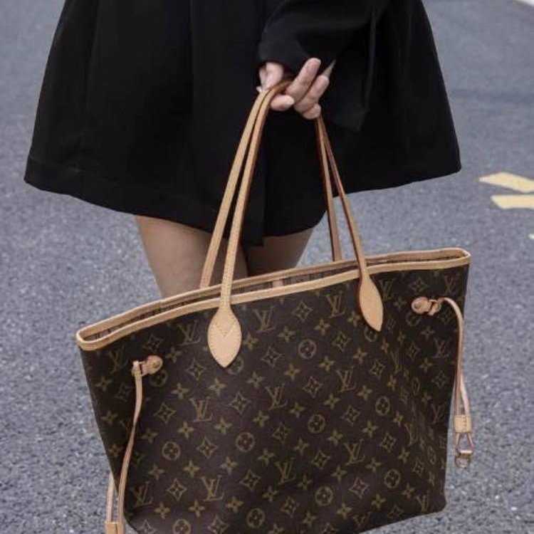 我最美 LOUIS VUITTON LV 原花帆布 Neverfull MM 肩背包 M41177 桃紅內裡 托特包 購物包 子母包 附小包包-4