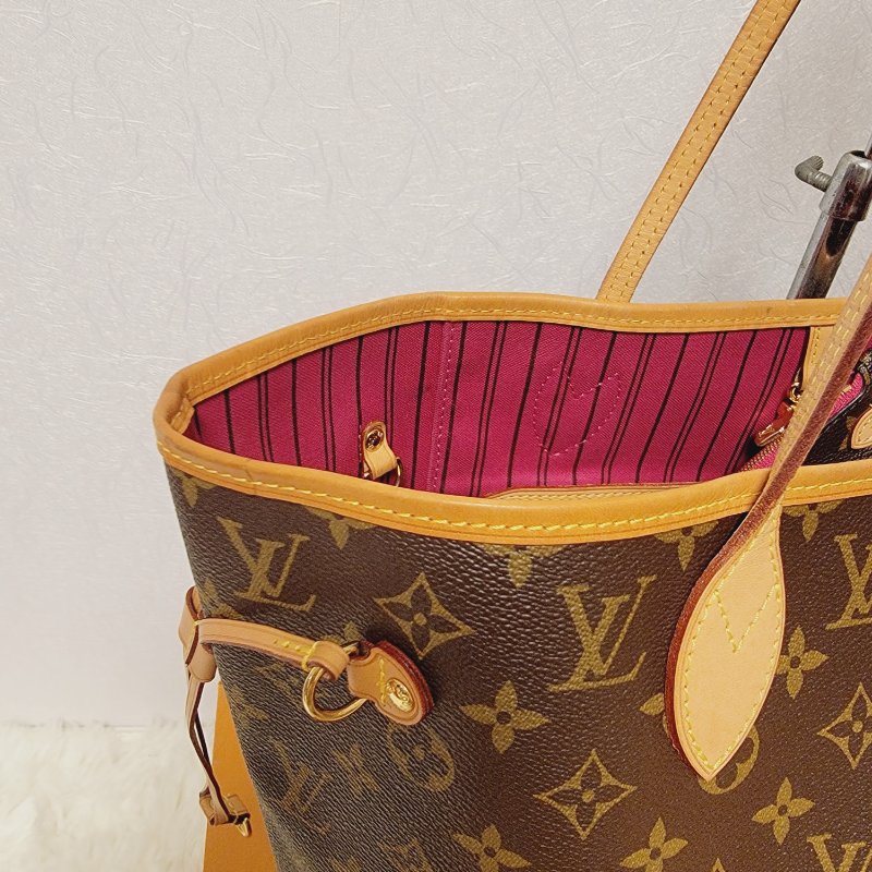 我最美 LOUIS VUITTON LV 原花帆布 Neverfull MM 肩背包 M41177 桃紅內裡 托特包 購物包 子母包 附小包包-7