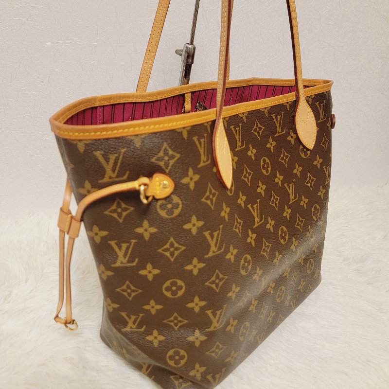 我最美 LOUIS VUITTON LV 原花帆布 Neverfull MM 肩背包 M41177 桃紅內裡 托特包 購物包 子母包 附小包包-9
