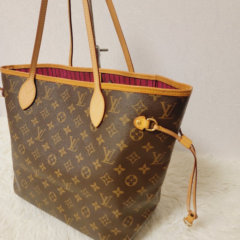 我最美 LOUIS VUITTON LV 原花帆布 Neverfull MM 肩背包 M41177 桃紅內裡 托特包 購物包 子母包 附小包包-10