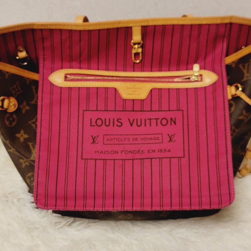 我最美 LOUIS VUITTON LV 原花帆布 Neverfull MM 肩背包 M41177 桃紅內裡 托特包 購物包 子母包 附小包包-20