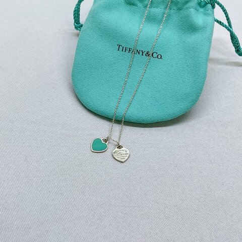 Tiffany Blue琺瑯純銀雙心鏈墜