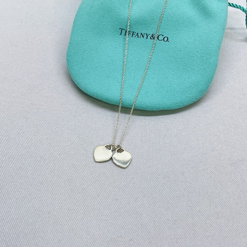 Tiffany Blue琺瑯純銀雙心鏈墜-1