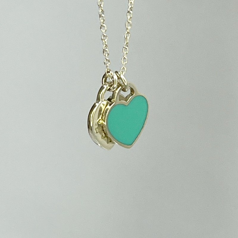 Tiffany Blue琺瑯純銀雙心鏈墜-2