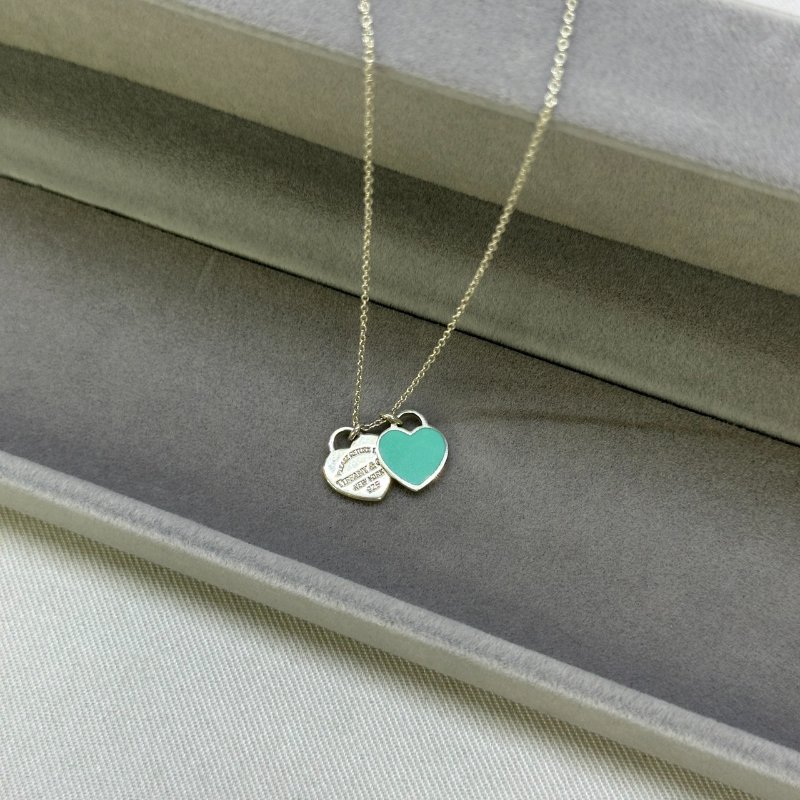 Tiffany Blue琺瑯純銀雙心鏈墜-4