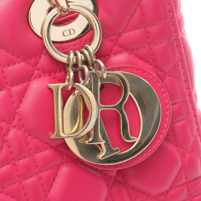 Christian Dior LADY DIOR Cannage 單肩包 手提包 皮革 洋紅色 二手 女士-11