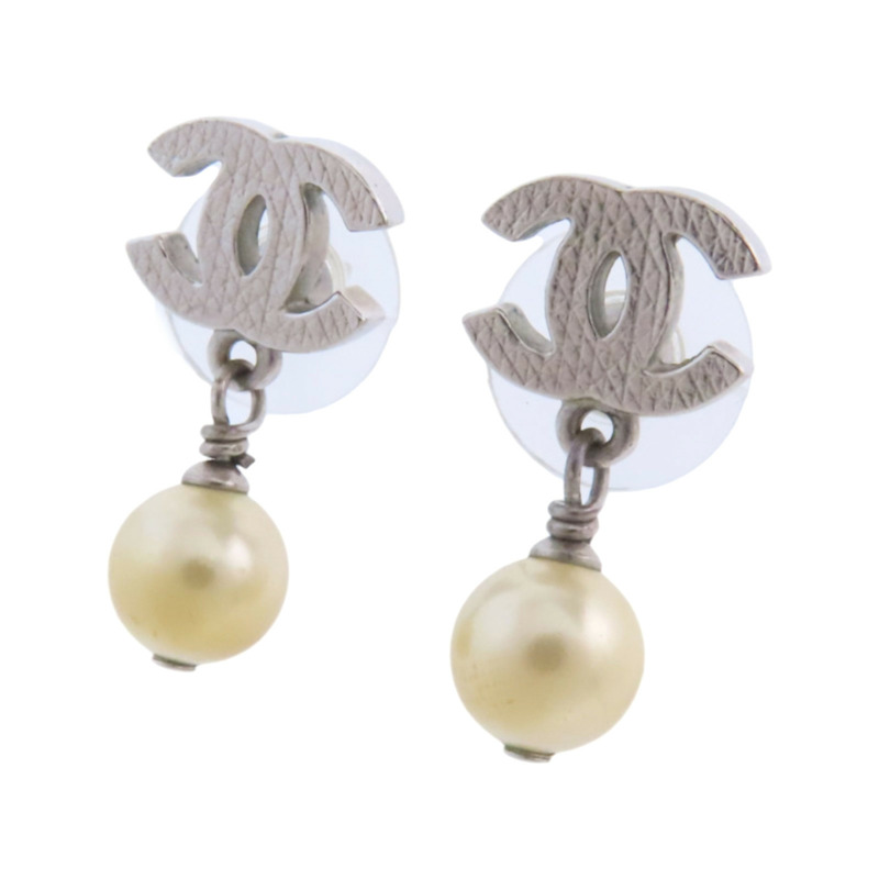 CHANEL 金屬/仿珍珠Earrings銀扣耳環-1