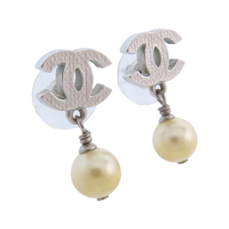 CHANEL 金屬/仿珍珠Earrings銀扣耳環-2