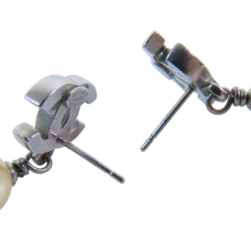 CHANEL 金屬/仿珍珠Earrings銀扣耳環-4