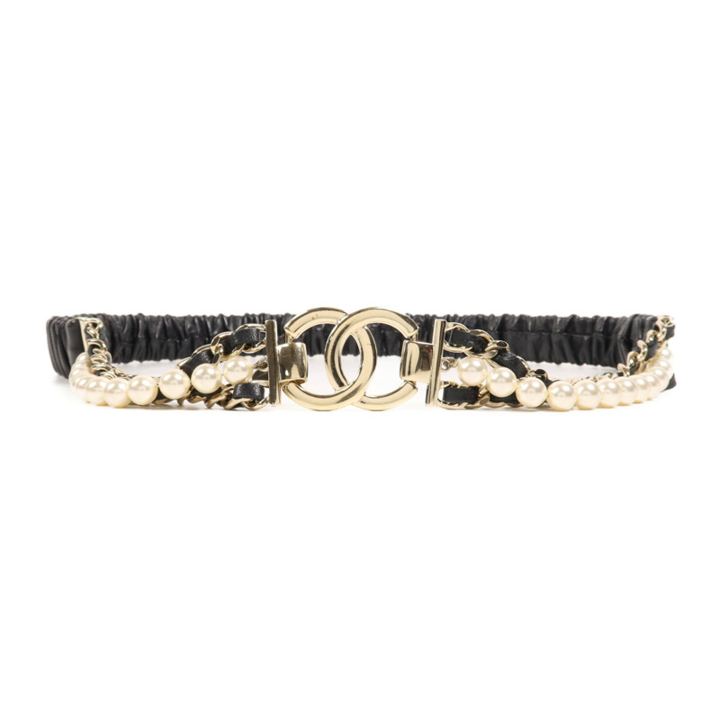 CHANEL 羊皮皮革Belt金扣皮帶-0