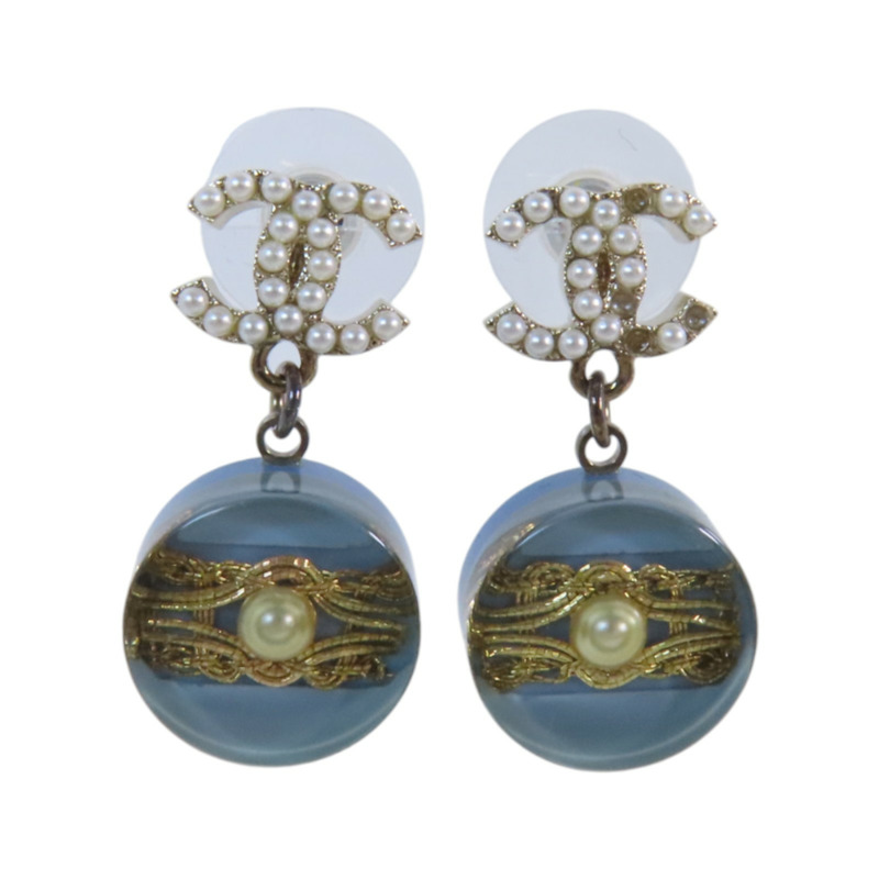 CHANEL 金屬/仿珍珠/PVC Earrings銀扣耳環-1