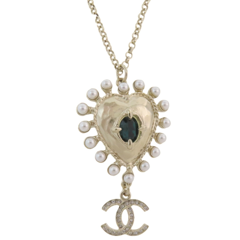 CHANEL 金屬/PVC/仿珍珠Necklace金扣項鏈-0