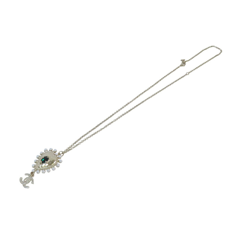 CHANEL 金屬/PVC/仿珍珠Necklace金扣項鏈-3