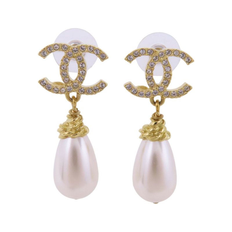 CHANEL 金屬/水鑽/仿珍珠Earrings金扣耳環-0