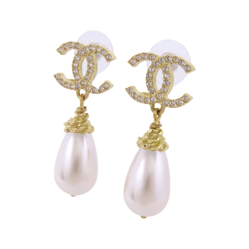 CHANEL 金屬/水鑽/仿珍珠Earrings金扣耳環-1