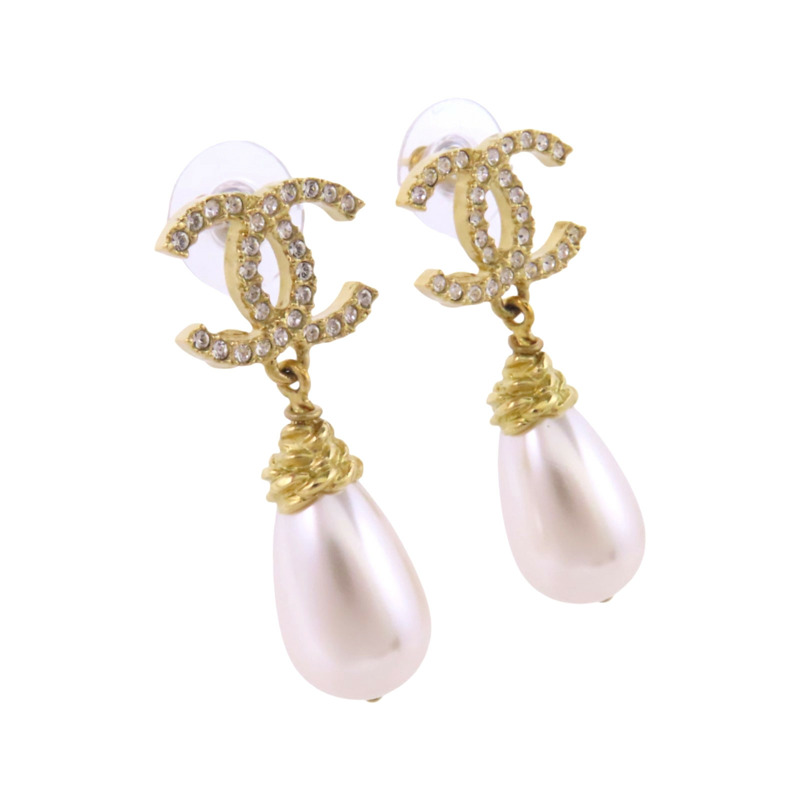 CHANEL 金屬/水鑽/仿珍珠Earrings金扣耳環-2