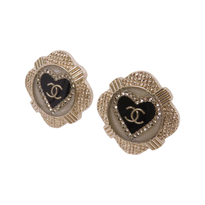CHANEL 金屬/水鑽/PVC Earrings金扣耳環-1