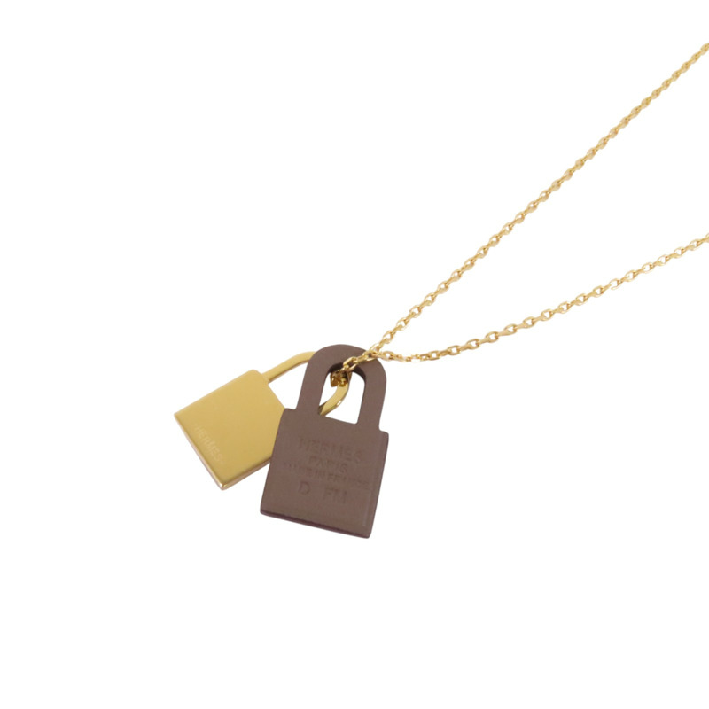 HERMES 金屬/Swift皮革O'Kelly Necklace金扣項鏈-4