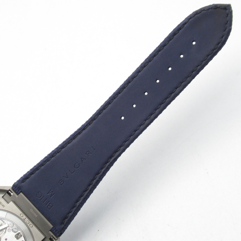 Bvlgari Octo Finissimo 計時碼錶 GMT 男士手錶，鈦金屬和皮革錶帶，藍色，103889-14