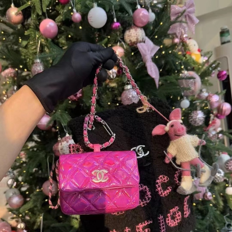 Chanel / 香奈兒  鐳射 芭比粉 掛包 卡包 耳機包 零錢包-2