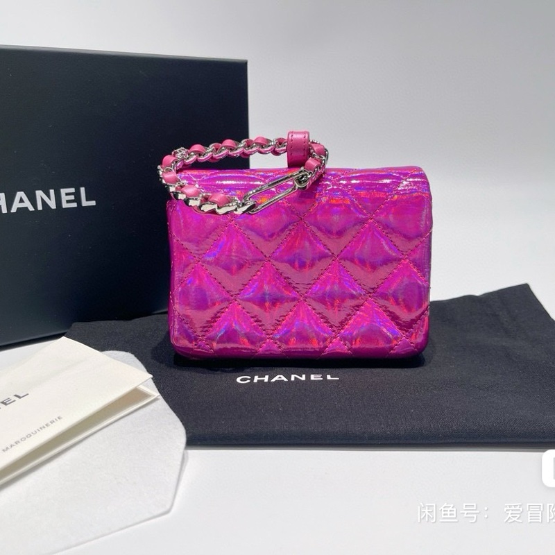 Chanel / 香奈兒  鐳射 芭比粉 掛包 卡包 耳機包 零錢包-6