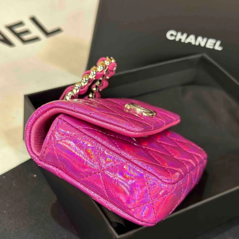 Chanel / 香奈兒  鐳射 芭比粉 掛包 卡包 耳機包 零錢包-7