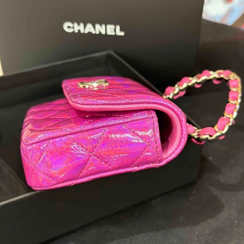 Chanel / 香奈兒  鐳射 芭比粉 掛包 卡包 耳機包 零錢包-8