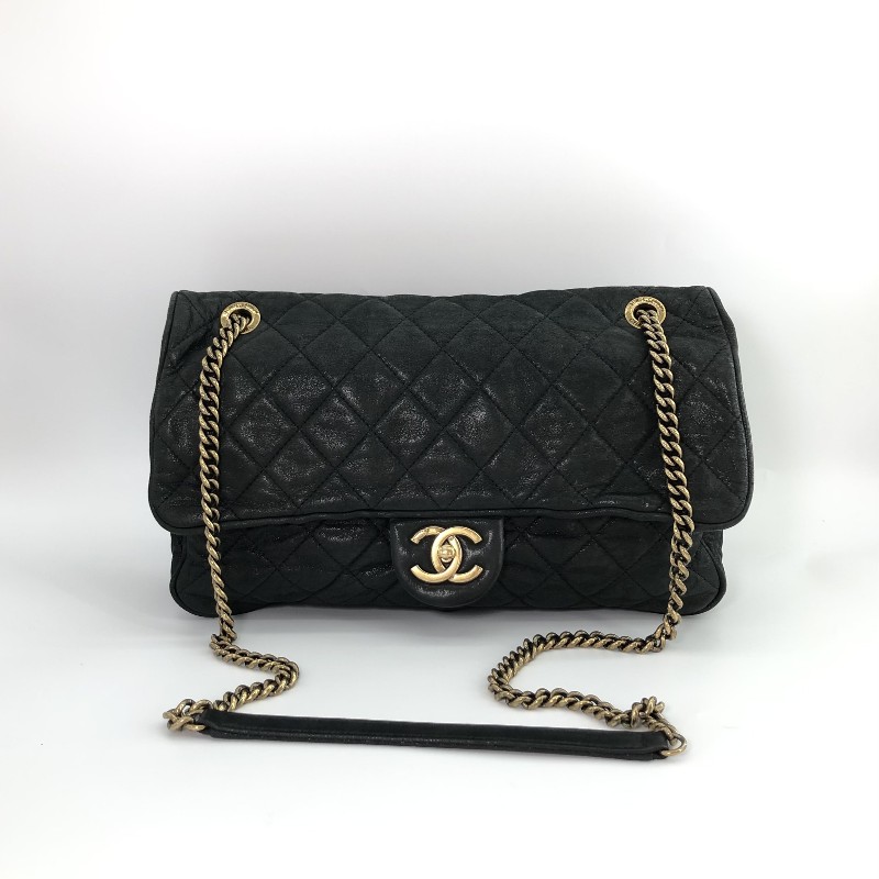 Chanel香奈兒 炫彩黑色 黑金 科技佈面 牛皮 金扣 季節限定CF 肩背包-0