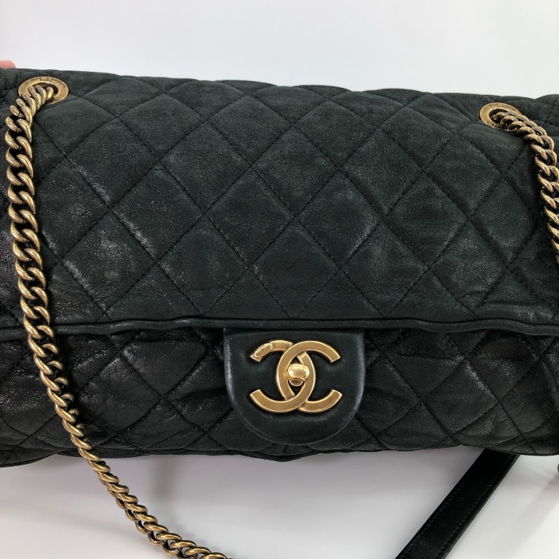 Chanel香奈兒 炫彩黑色 黑金 科技佈面 牛皮 金扣 季節限定CF 肩背包-3