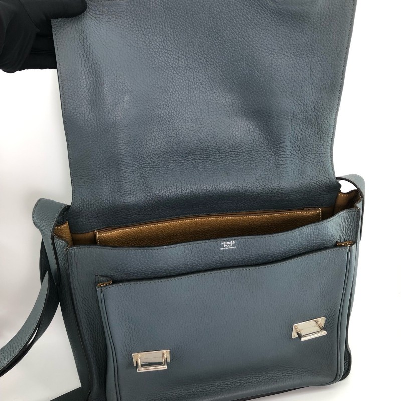 Hermes愛馬仕 Steve 35 togo皮 霧霾藍灰色 男士 肩背包斜背包-7