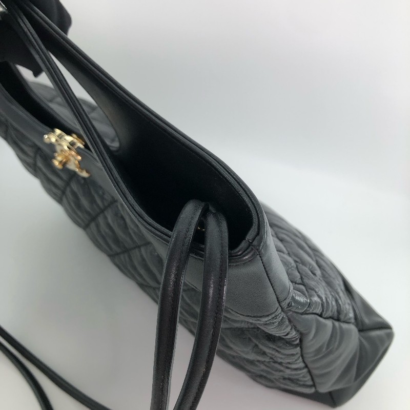 Chanel香奈兒 黑金 黑色金扣 油蠟牛皮31bag 中號 手提包 肩背包-6