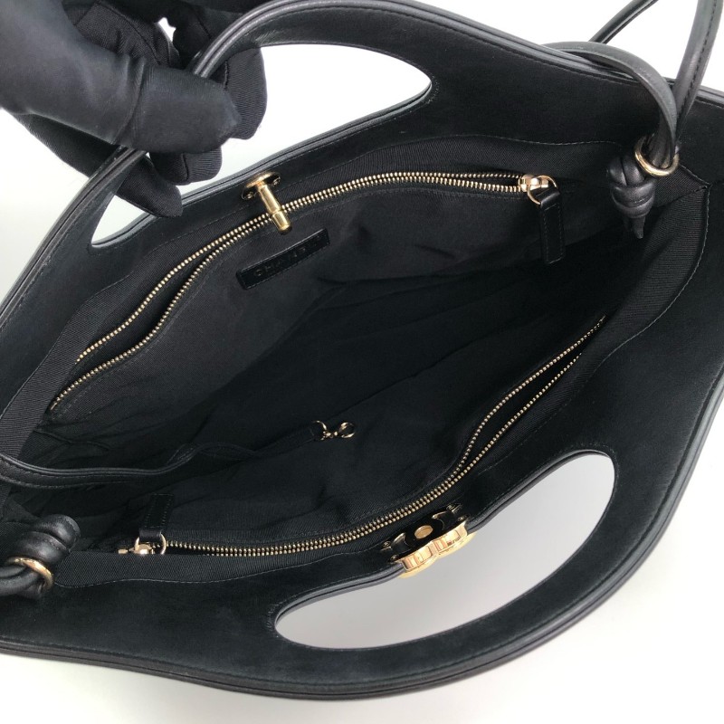 Chanel香奈兒 黑金 黑色金扣 油蠟牛皮31bag 中號 手提包 肩背包-7