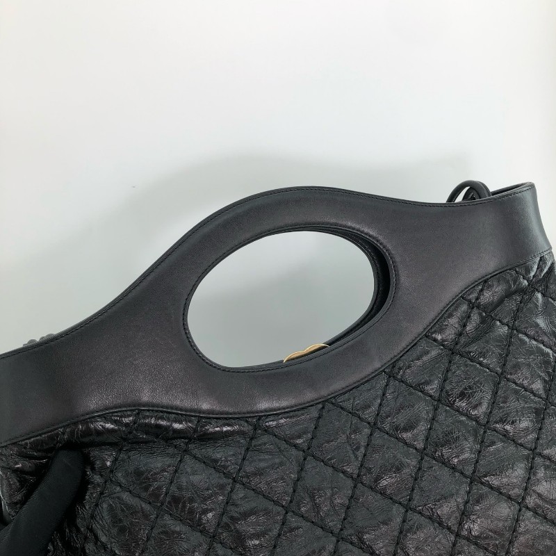 Chanel香奈兒 黑金 黑色金扣 油蠟牛皮31bag 中號 手提包 肩背包-16